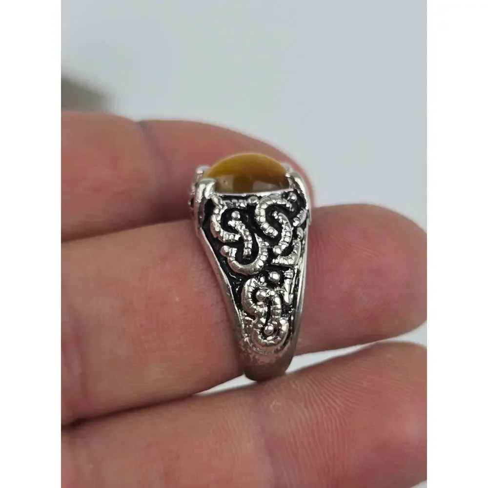 Men's Tiger's Eye sterling silver ring Medieval design Size 9.5 Tribal